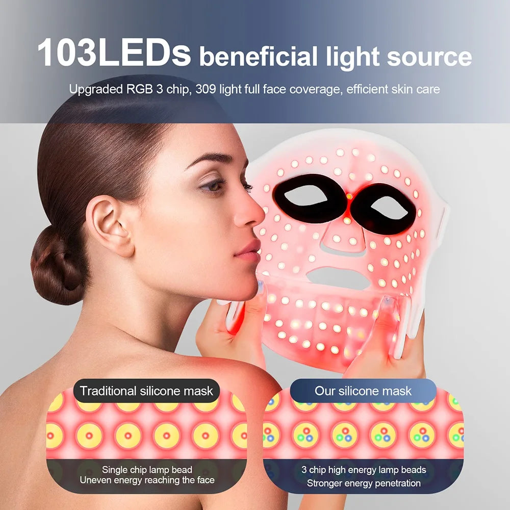 Silicone LED Mask Face With Neck 7 Colors LED Photon Red Light Infrared Face Repair Technology