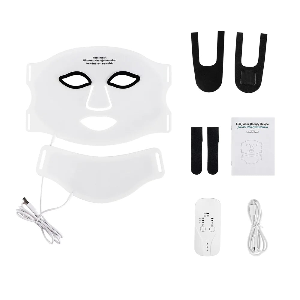 Silicone LED Mask Face With Neck 7 Colors LED Photon Red Light Infrared Face Repair Technology