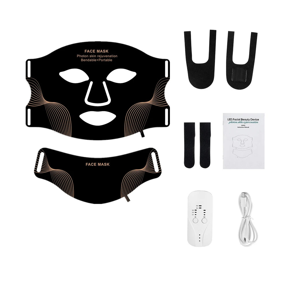 Silicone LED Mask Face With Neck 7 Colors LED Photon Red Light Infrared Face Repair Technology