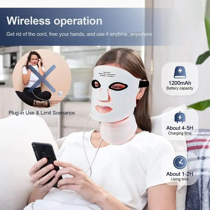 Silicone LED Mask Face With Neck 7 Colors LED Photon Red Light Infrared Face Repair Technology